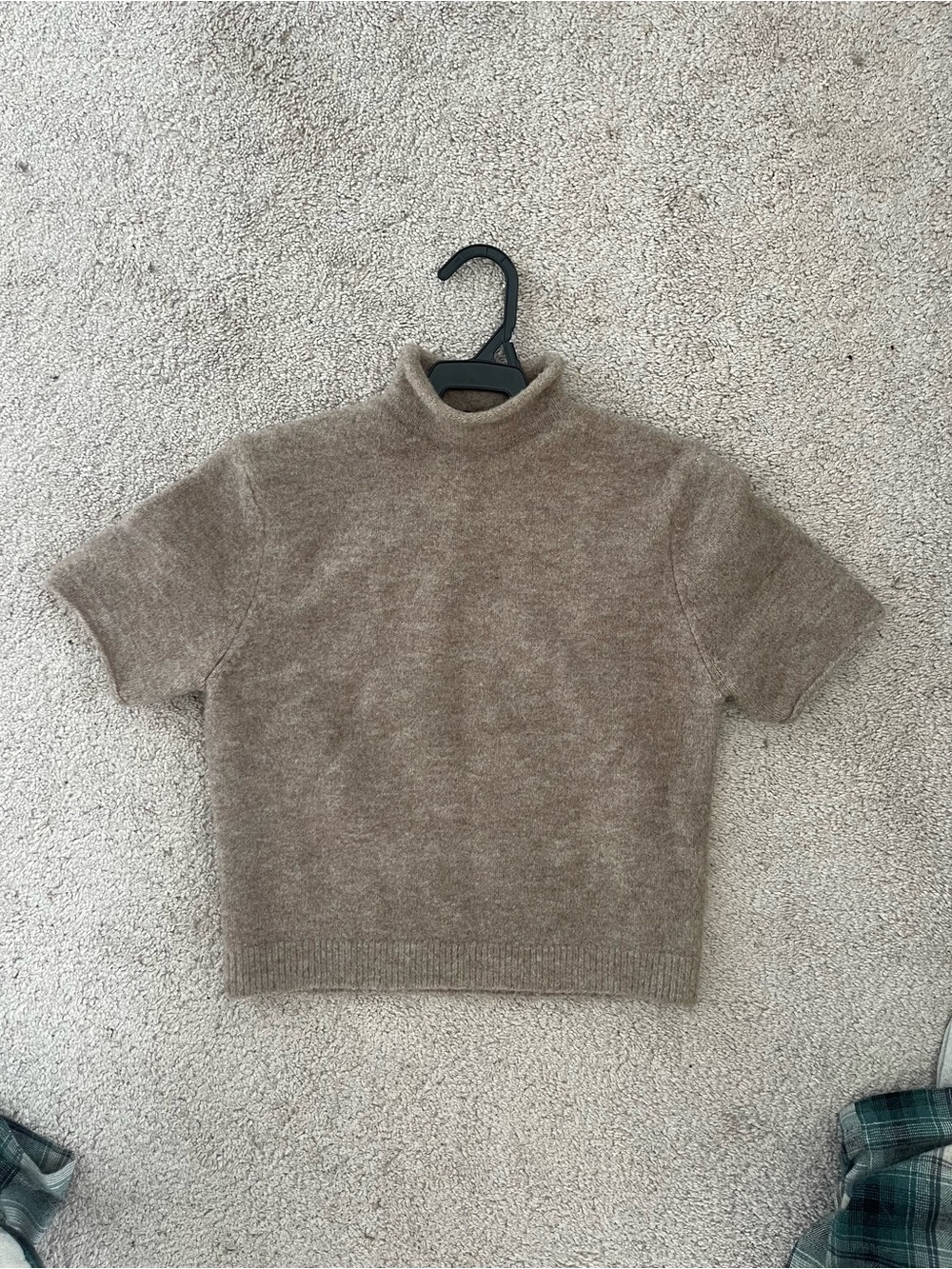 Zara Short-Sleeve Mock Neck Sweater in Light Brown